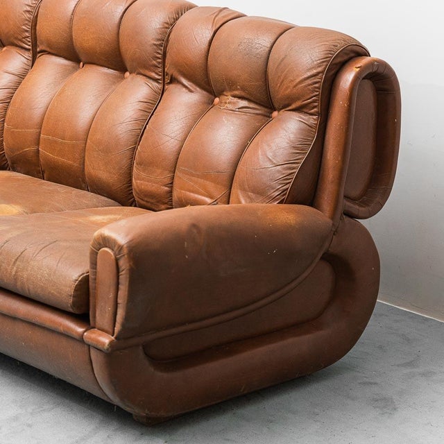 Vintage Three-Seater Leather Sofa, 1970s For Sale - Image 4 of 13