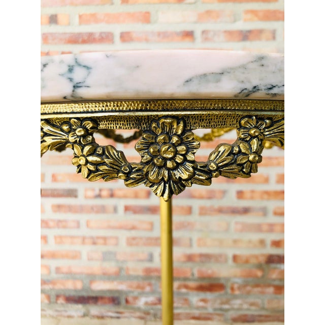 Metal 19th Spanish Bronze and Brass Gilted Side Table With White Marbles Top For Sale - Image 7 of 10