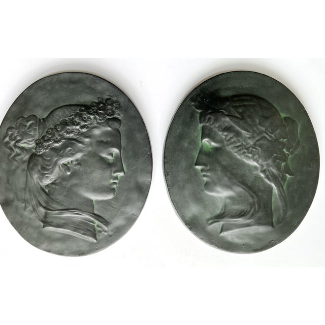 Pair of Large 16" Tall Bacchante Roman Figures Ceramic Plaques For Sale - Image 4 of 12