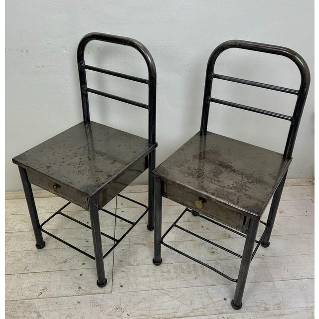 Industrial steel bedside tables from France, estimated period 1950. Brushed and cleaned, good heavy quality.