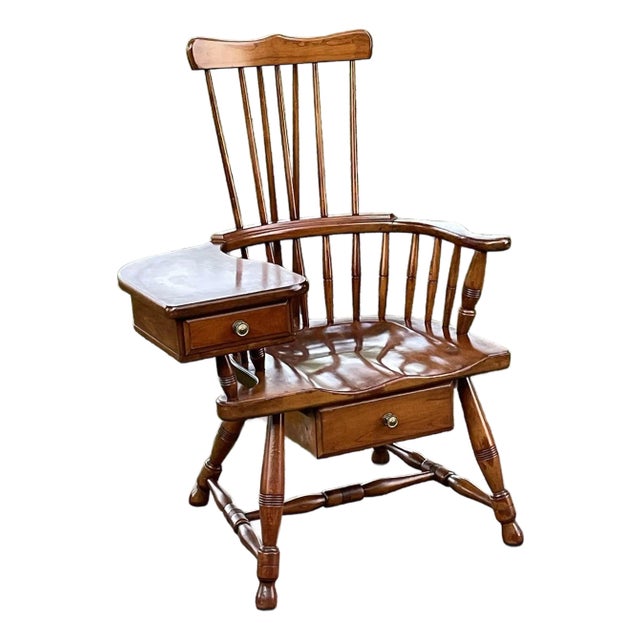 Mid 20th Century Vintage Walnut Pennsylvania Windsor Writing Chair With Two Drawers For Sale