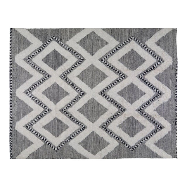 New Moroccan Modern Hand Knotted Wool Rug, 9x11'9 For Sale