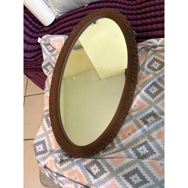 1960s Pair of Rare Antique Oval Gesso Over Wood Wall Mirrors (Matching Set – 19”x35”) For Sale - Image 5 of 7
