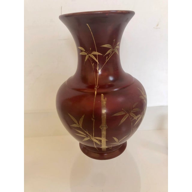 Vintage Hand-Painted Golden Color Bamboo Glass Vase For Sale - Image 12 of 12