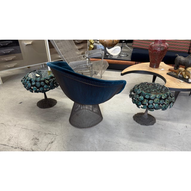 A beautiful pair of Warren Platner designed wire lounge chairs for Knoll in bronze finish. there have been re-upholstered...
