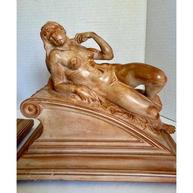 Pair of Vintage Italian Reclining Nude Figural Bookends in Terracotta Finish For Sale - Image 4 of 16