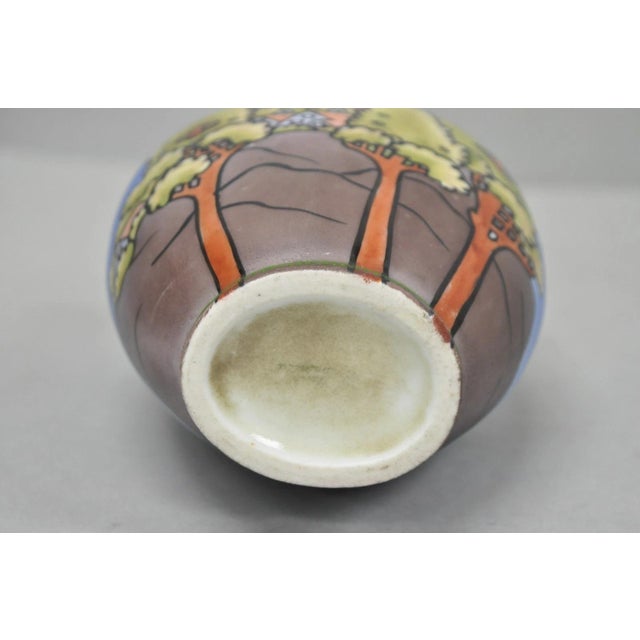 Antique Hand Painted Blue Nippon Porcelain Halloween Pattern Twin Handle Vase For Sale - Image 11 of 14