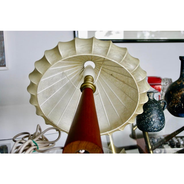 Wood Cocoon Lamp with Teak Base from Goldkant Leuchten, 1960s For Sale - Image 7 of 9