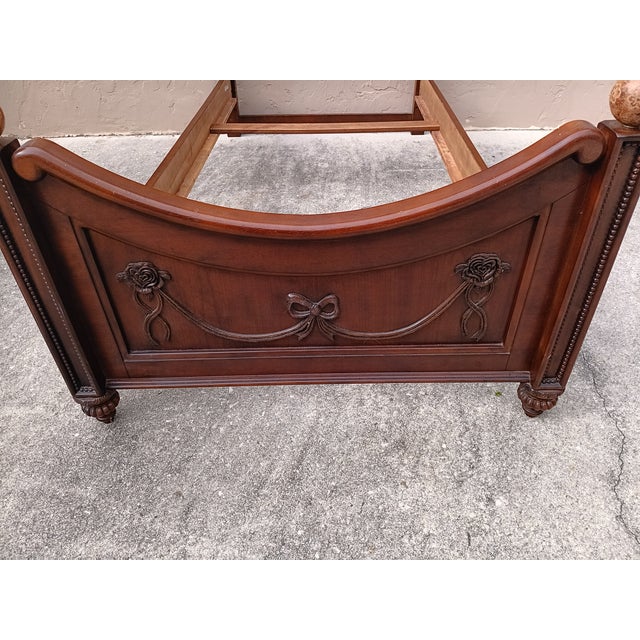 1980s Vintage Twin Headboard Footboard Rails Dark Wood Tone For Sale - Image 5 of 6