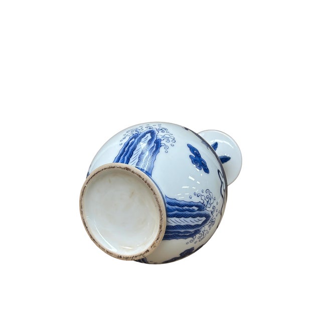 Blue Vintage Marks Blue White Dragon Theme Porcelain Art Vase For Sale - Image 8 of 8