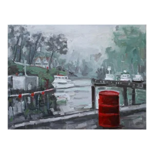 Contemporary Coastal Oil Painting, Noyo Harbor Fog