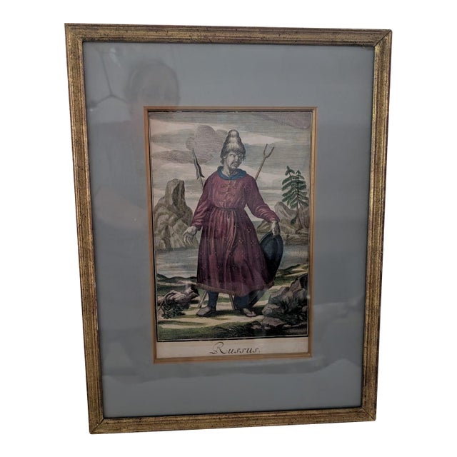 Antique 18thC Jeremias Wolff Hand-Colored Etching "Russus" For Sale