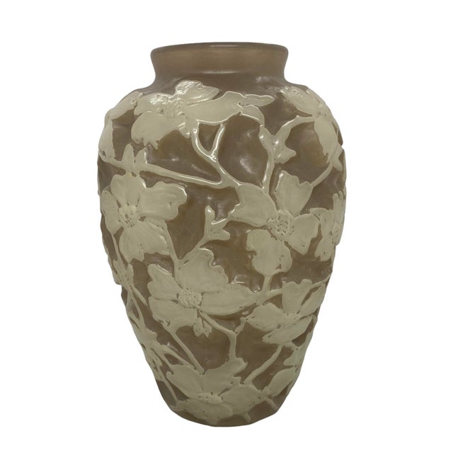 Art Deco 1930’s Art Deco Phoenix Consolidated Glass Vase Dogwood Flowers Design For Sale - Image 3 of 12