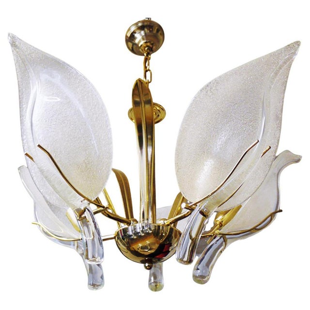 Mid-Century Italian Murano Leaf Chandelier Glass & Brass by Archimede Seguso, 1960s For Sale - Image 3 of 11