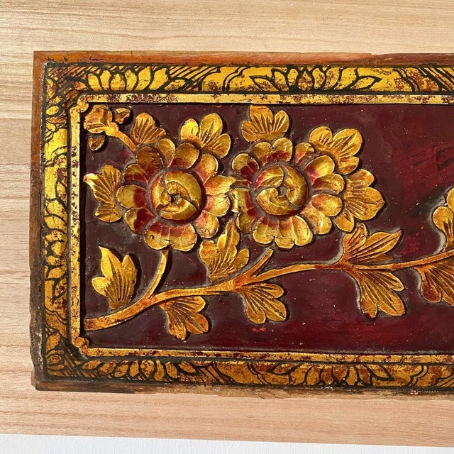 Sculptural Wall Art – Antique Chinese Giltwood Carved Floral Panels, Pair For Sale - Image 9 of 11