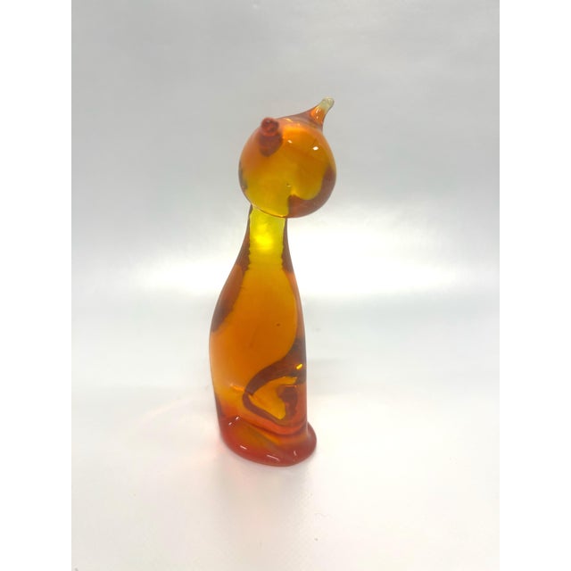 Mid-Century Modern 1970’s Orange Amberina Art Glass Cat Figure For Sale - Image 3 of 5