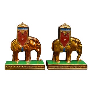 1923 Ronson Howdah Elephant Polychrome Bookends - a Pair For Sale