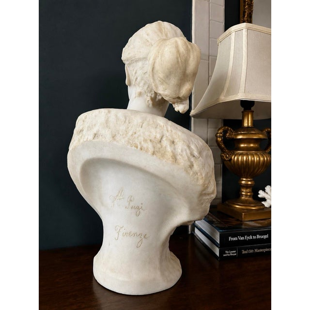 Bust of Diana Carved in Florence From White Carrara Marble, Late 19th - Early 20th-Century Signed F.lli Pugi Firenze For Sale In New York - Image 6 of 7