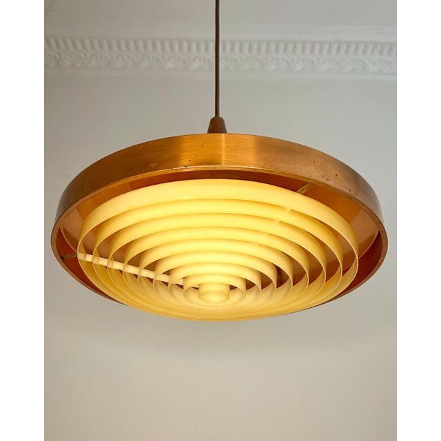 Mid-Century Danish Copper Pendant Lamp with Teak Top and Sculptural Acrylic Diffuser, 1960s For Sale - Image 6 of 9