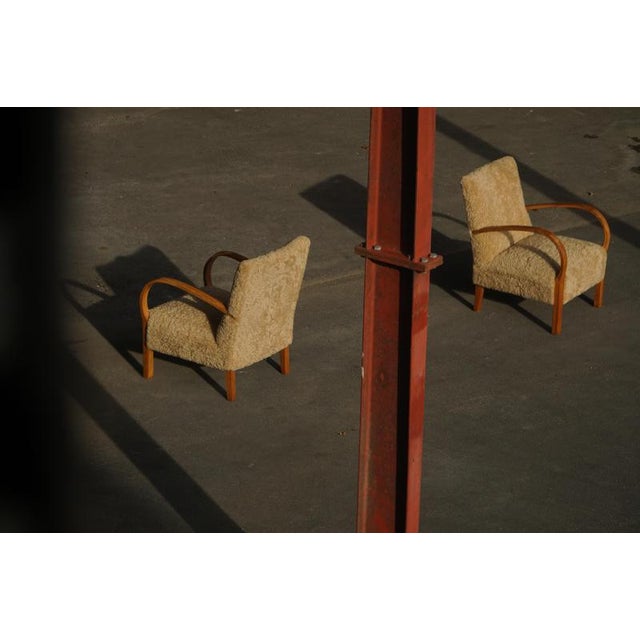 Danish Modern Art Deco Curved Lounge Chairs in Lambswool, 1940s, Set of 2 For Sale - Image 6 of 18