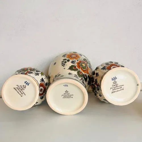 Vintage Polychrome Ceramic Vases and Urn, Holland, Set of 3 For Sale - Image 3 of 6