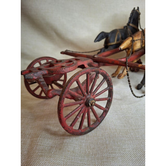 1980s Large Vintage 21" Cast Iron 3-Horse Fire Pumper Wagon Toy - Utexiqual / Kenton Style For Sale - Image 5 of 18