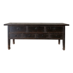 Antique Elm Wood Console With Painted Finish 7 Drawers 74"