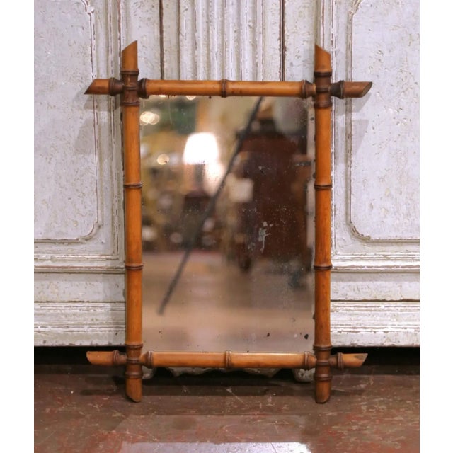 Early 20th Century Early 20th Century French Hand Carved Walnut Faux Bamboo Wall Mirror For Sale - Image 5 of 8