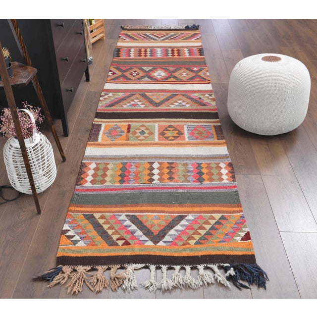 Vintage Turkish Hand-Knotted vintage rug is a semi-antique vintage runner rug.'70s Eastern region of Turkey's unique rug...