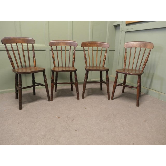 Set of 4 Beech and Elm Seated Stick Back Kitchen Dining Chairs The chairs are a classic design and traditionally made from...
