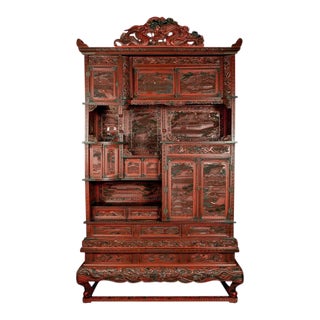 19th Century Cinnabar Treasure Cabinet For Sale