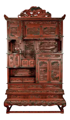 19th Century Cinnabar Treasure Cabinet