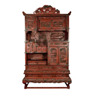 Antique 19th Century Cinnabar Treasure Cabinet For Sale