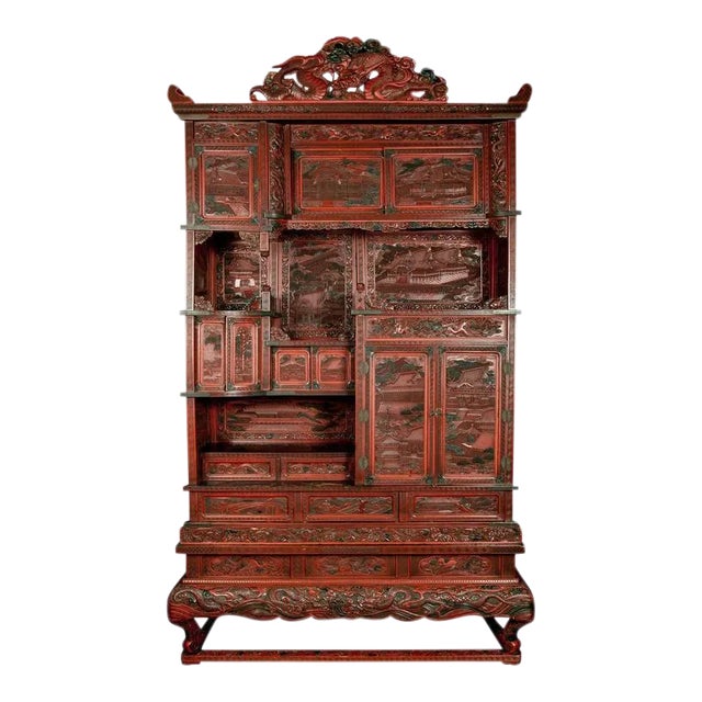Antique 19th Century Cinnabar Treasure Cabinet For Sale