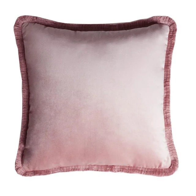 Contemporary Major Collection Cushion in Pink Velvet with Fringes from Lo Decor For Sale - Image 3 of 3