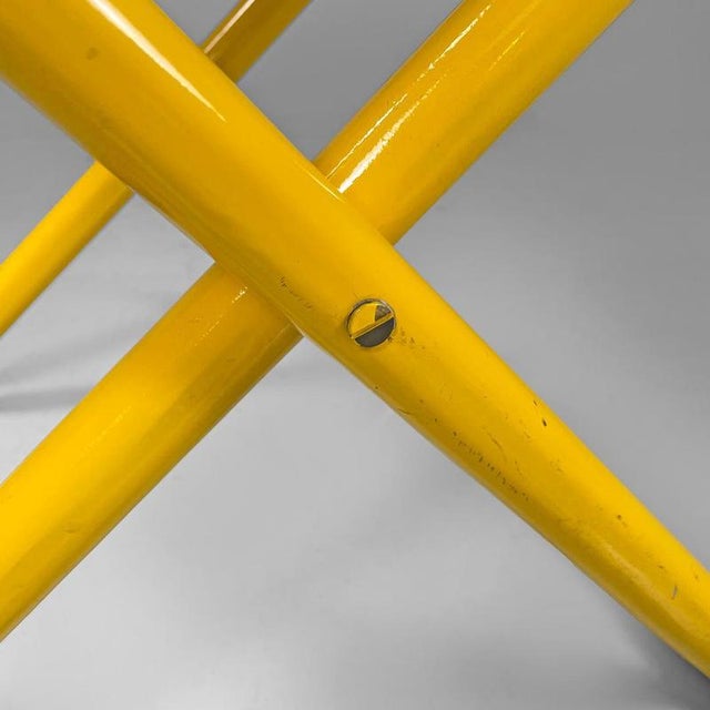 Italian Postmodern Folding Tub Chair in Yellow Wood and Beige Fabric, 1980s For Sale - Image 17 of 18
