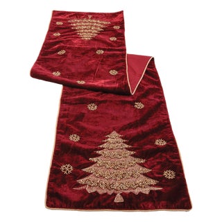 Embroidered Pine Tree Table Runner 72"L For Sale