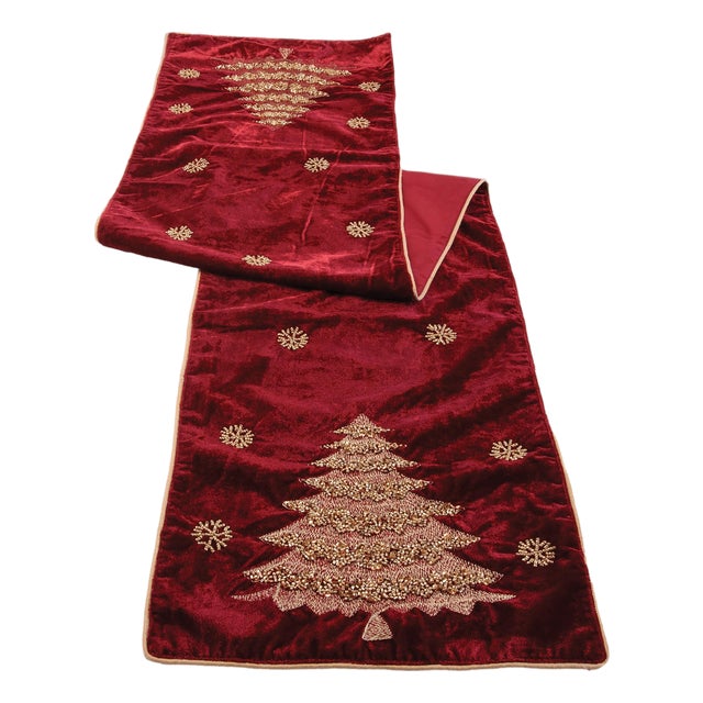 Embroidered Pine Tree Table Runner 72"L For Sale