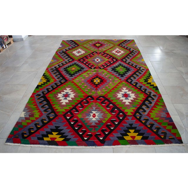 Turkish Rug Hand Woven Oushak Kilim Area Rug - 5′10″ X 10′2″ For Sale - Image 9 of 14