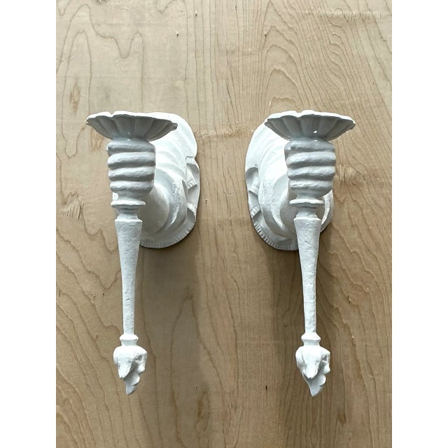 Vintage Plaster Decorative Wall Sconces - Pair For Sale In West Palm - Image 6 of 12
