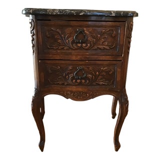 Antique 19th Century French Carved Walnut Marble Top Petite Commode For Sale