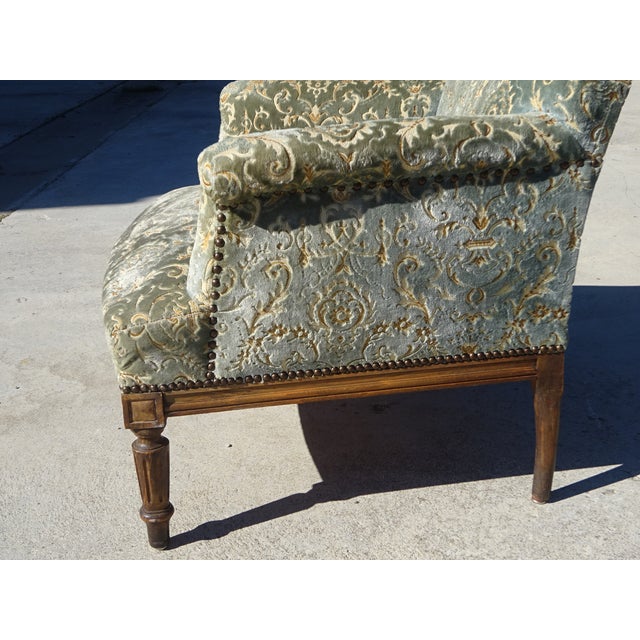 Napoleon III Blue-Grey and Gold Velvet Lounge Chair, 1890s For Sale - Image 18 of 18