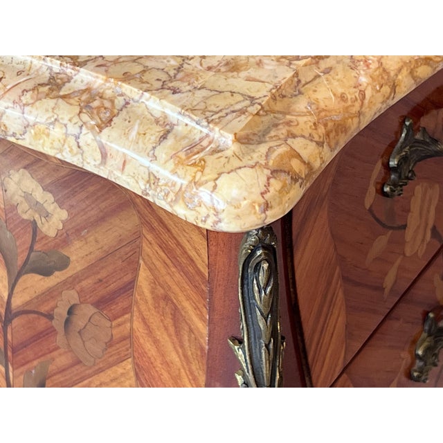 Antique Louis XV French Marquetry Marble Top Nightstands, Set of 2 For Sale - Image 14 of 18