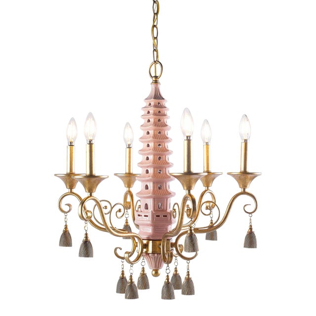 Port 68 x Madcap Cottage Oh Pagoda Tassel Chandelier, Pink For Sale