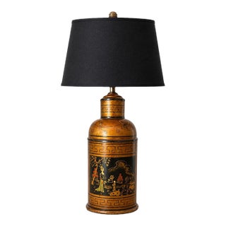 Early 20th Century Chinoiserie Tole Tea Canister Table Lamp For Sale