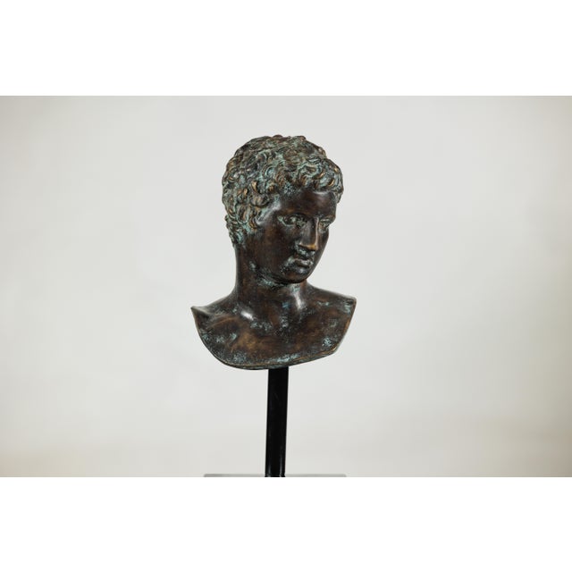 Late 20th Century Late 20th Century Classical Greek Style Bronze Bust of a Young Man on Marble Base For Sale - Image 5 of 18