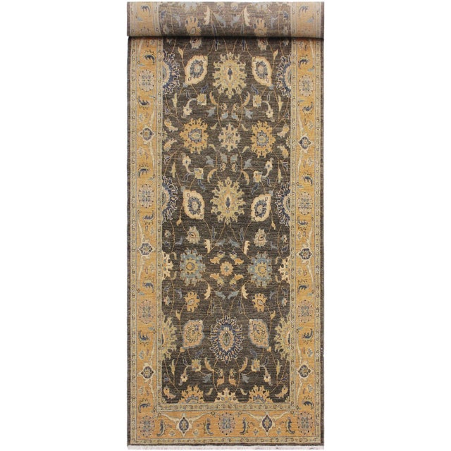 Boho Chic Ziegler Gray/Blue Wool Runner Rug- 4'4'' X 10'3'' For Sale - Image 10 of 10