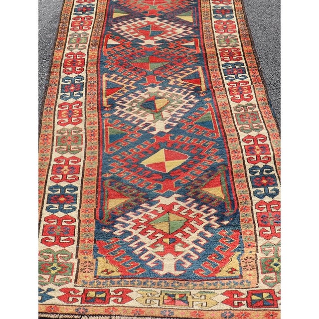 Late 19th Century Antique Caucasian Kazak Runner Featuring Intricate Medallion Patterns 3'8 X 10'2 For Sale - Image 5 of 12