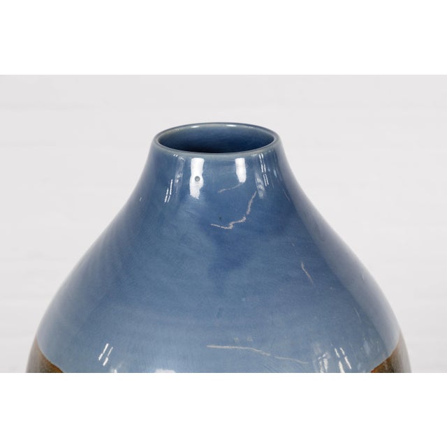 Early 21st Century Contemporary Blue & Brown Glaze Ceramic Vase For Sale - Image 5 of 12
