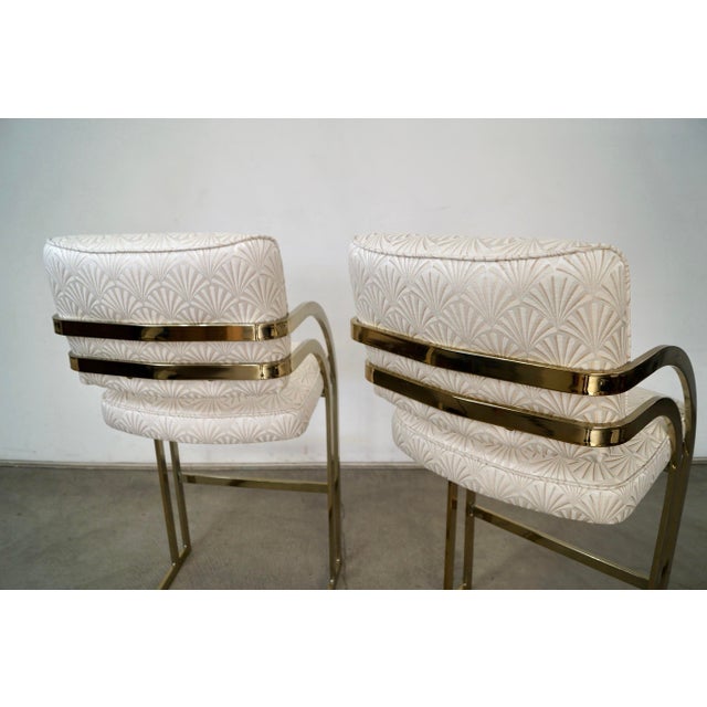 1980’s Art Deco Hollywood Regency Brass Bar Stools - A Pair For Sale - Image 9 of 12